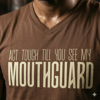 MMA Community Tshirt - Act Tough Till You See My Mouthguard – Oversized Fit Brown Tee (240 GSM)